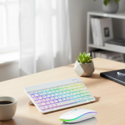 Mey İthalat® Aydınlatmalı Kablosuz Klavye Mouse Seti Bluetooth Bağlantılı Çoklu Cihaz Uyumlu