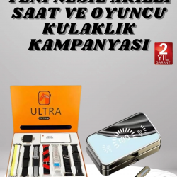 Mey İthalat® Aynalı Bluetooth Kulaklık ve 7 Kordonlu Akıllı Saat Dijital Göstergeli Uzun Pil Ömrü