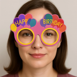 Mey İthalat® Balon Desenli Karton Doğum Günü Gözlükleri 6 Adet Pembe Renk