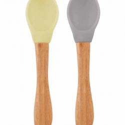 Mey İthalat®   Bambu Saplı Silikon Mama Kaşığı 2li Mellow Yellow / Powder Grey