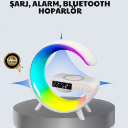 Mey İthalat® Başucu İçin Tasarlanmış Kablosuz Şarjlı Gece Lambası ve Bluetooth Ses Sistemi