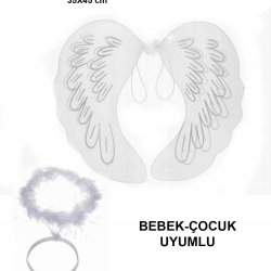 Mey İthalat® Beyaz Dantel Tüllü Peri Kanadı ve Peri Tacı Seti 45x40 cm