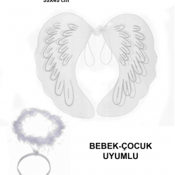 Mey İthalat® Beyaz Dantel Tüllü Peri Kanadı ve Peri Tacı Seti 45x40 cm