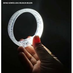 Mey İthalat® Beyaz-Gümüş Led Işıklı Baskı Yapılabilen Pilli Bileklik Bilezik 1,5 cm Genişlik