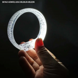 Mey İthalat® Beyaz-Gümüş Led Işıklı Baskı Yapılabilen Pilli Bileklik Bilezik 1,5 cm Genişlik