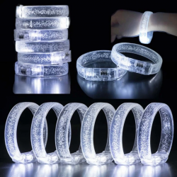 Mey İthalat® Beyaz-Gümüş Led Işıklı Baskı Yapılabilen Pilli Bileklik Bilezik 1,5 cm Genişlik