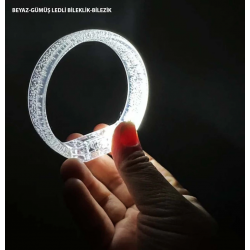 Mey İthalat® Beyaz-Gümüş Led Işıklı Baskı Yapılabilen Pilli Bileklik Bilezik 1,5 cm Genişlik