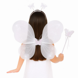 Mey İthalat® Beyaz Kelebek Kız Seti – 50 cm Kelebek Kanadı, Taç ve Asa