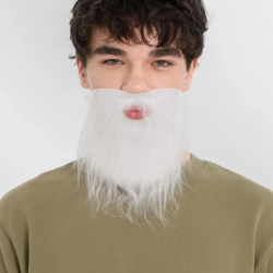 Mey İthalat® Beyaz Kırçıllı Arkadan Lastikli Beyaz Takma Sakal Yetişkin Çocuk Uyumlu