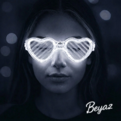 Mey İthalat® Beyaz LED Işıklı Kalp Gözlük – 3 Modlu Parti & Glow Gözlüğü