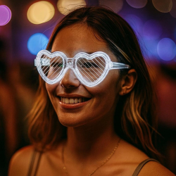 Mey İthalat® Beyaz LED Işıklı Kalp Gözlük – 3 Modlu Parti & Glow Gözlüğü