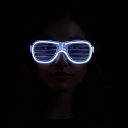 Mey İthalat® Beyaz Led Işıklı Parti Gözlüğü - Neon Glow Şerit Gözlük 3 Modlu