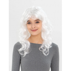 Mey İthalat® Beyaz Renk Kahküllü Dalgalı Uzun Parti Peruğu