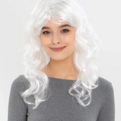 Mey İthalat® Beyaz Renk Kahküllü Dalgalı Uzun Parti Peruğu