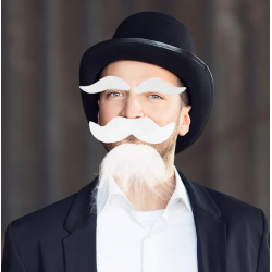 Mey İthalat® Beyaz Renk Kendinden Yapışkanlı Takma Sakal Bıyık ve Kaş Seti