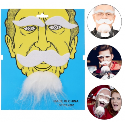 Mey İthalat® Beyaz Renk Kendinden Yapışkanlı Takma Sakal Bıyık ve Kaş Seti