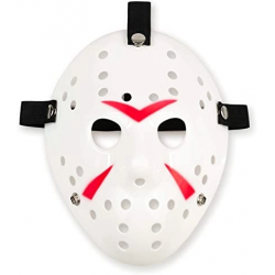 Mey İthalat® Beyaz Renk Kırmızı Çizgili Tam Yüz Hokey Jason Maskesi Hannibal Maskesi
