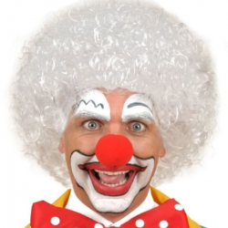 Mey İthalat® Beyaz Renk Kıvırcık Afro Bonus Peruk Saç ve Kırmızı Sünger Burun Seti