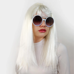 Mey İthalat® Beyaz Renk Uzun Düz Parti Peruğu