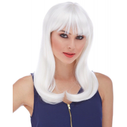 Mey İthalat® Beyaz Renk Uzun Düz Parti Peruğu