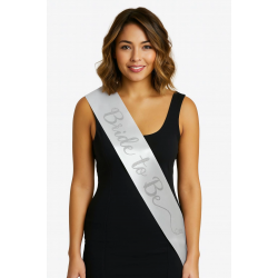 Mey İthalat® Beyaz Saten Üzerine El Yazısı İtalik Gümüş Bride To Be Kuşağı 10 cm Genişlik