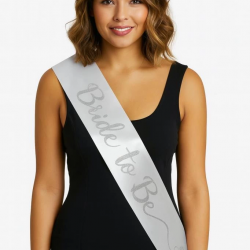 Mey İthalat® Beyaz Saten Üzerine El Yazısı İtalik Gümüş Bride To Be Kuşağı