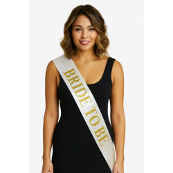 Mey İthalat® Beyaz Saten Üzerine Kalın Altın Yazılı Bride To Be Kuşağı