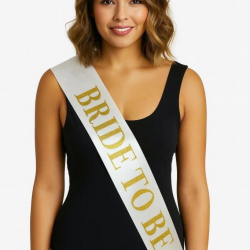 Mey İthalat® Beyaz Saten Üzerine Kalın Altın Yazılı Bride To Be Kuşağı