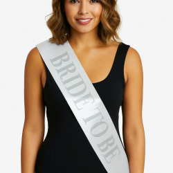 Mey İthalat® Beyaz Saten Üzerine Kalın Gümüş Yazılı Bride To Be Kuşağı 10 cm Genişlik