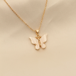 Mey İthalat® Beyaz Sedefli Kelebek Figürlü Kadın Kolye