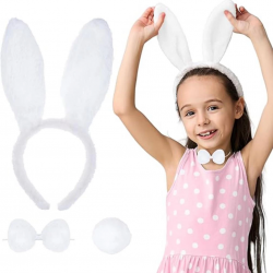 Mey İthalat® Beyaz Tavşan Kostüm Seti – Taç, Papyon, Kuyruk (12’li Paket)