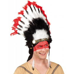 Mey İthalat® Beyaz Tüylü Siyah Kırmızı Büyük Hintli Kızılderili Başlığı
