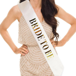 Mey İthalat® Beyaz Üzeri Altın Büyük Bride To Be Yazılı Simli Işıltılı Kuşak Kemer 10 cm Genişlik