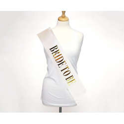 Mey İthalat® Beyaz Üzeri Altın Büyük Bride To Be Yazılı Simli Işıltılı Kuşak Kemer 10 cm Genişlik