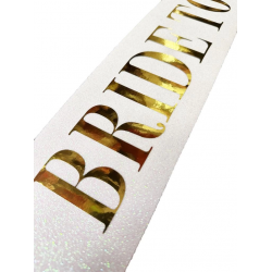 Mey İthalat® Beyaz Üzeri Altın Büyük Bride To Be Yazılı Simli Işıltılı Kuşak Kemer 10x80 cm