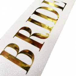 Mey İthalat® Beyaz Üzeri Altın Büyük Bride To Be Yazılı Simli Işıltılı Kuşak Kemer 10x80 cm