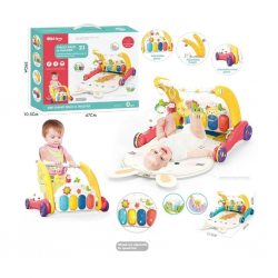 Mey İthalat® BIB6016- Piyanolu Bebek Yürüteci ve Tavşan Desenli Kırmızı Oyun Halısı  2 in 1