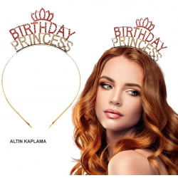 Mey İthalat® Birthday Princess Kristal Taç – Altın Kaplama