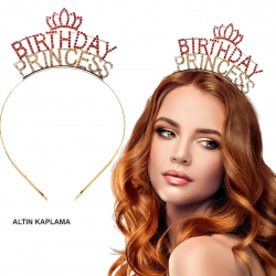 Mey İthalat® Birthday Princess Kristal Taç – Altın Kaplama