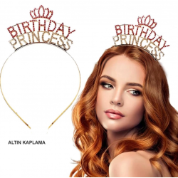 Mey İthalat® Birthday Princess Kristal Taç – Altın Kaplama