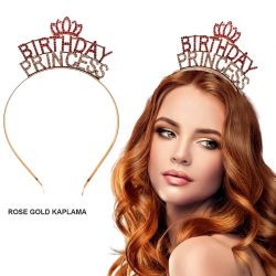 Mey İthalat® Birthday Princess Kristal Taç – Rose Gold Kaplama