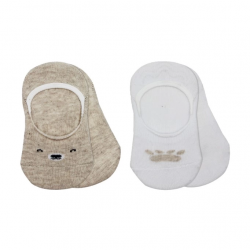 Mey İthalat®   2'Li Babet Cute Face Penye Çorap 30103 Bej Beyaz