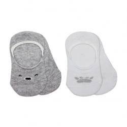 Mey İthalat®   2'Li Babet Cute Face Penye Çorap 30103 Gri Beyaz