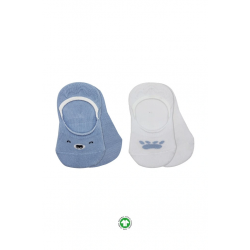 Mey İthalat®   2'Li Babet Cute Face Penye Çorap 30103 Mavi-Beyaz