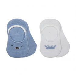 Mey İthalat®   2'Li Babet Cute Face Penye Çorap 30103 Mavi-Beyaz