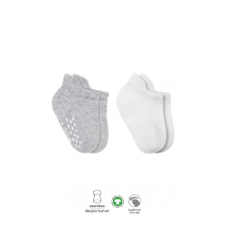 Mey İthalat®   2'Li Sneakers Kaymaz Basic Penye Çorap 20103 Gri Beyaz