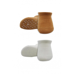 Mey İthalat®   2'Li Sneakers Kaymaz Colours Penye Çorap 20104 Ekru Hardal