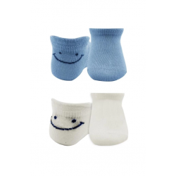 Mey İthalat®   2'Li Sneakers Smile Penye Çorap 20106 Mavi Ekru