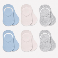 Mey İthalat®   6'Lı Silikonlu Babet Penye Çorap 30101 Mavi Ekru Gri