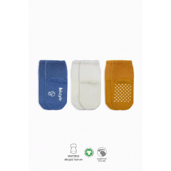 Mey İthalat®   3'Lü Basic Kaymaz Penye Soket Çorap 10107 İndigo Ekru Hardal